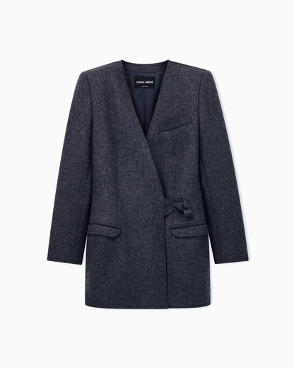 Blazer in wool flannel with side knot closure