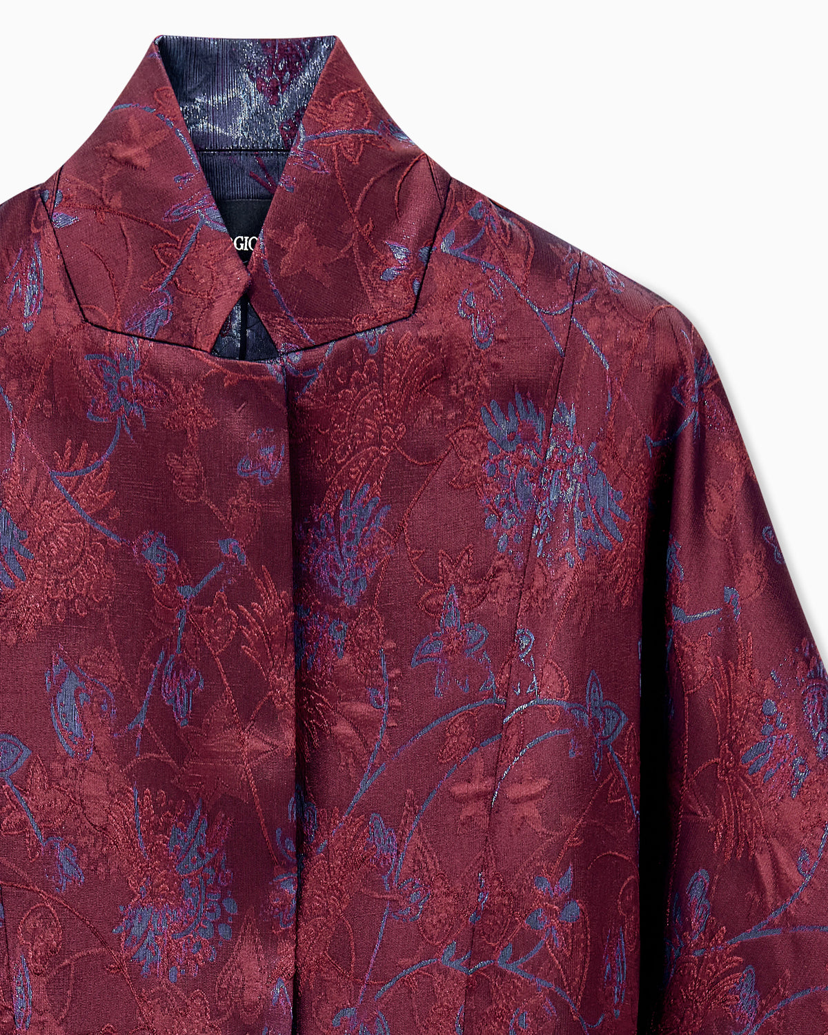 Blazer slim-fit cropped in lurex jacquard with floral motif