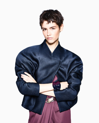 Blouson in textured viscose and wool with patch pockets
