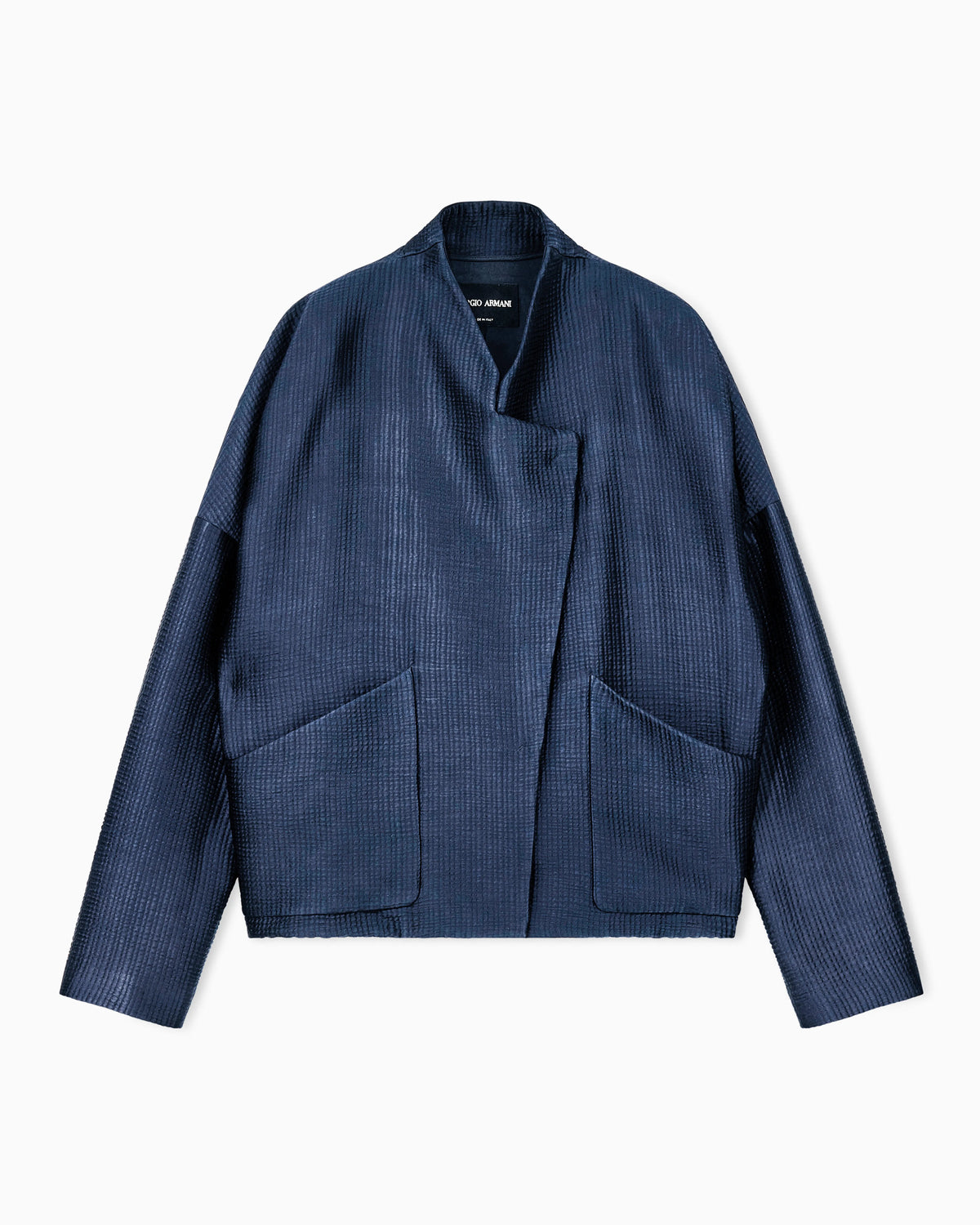 Blouson in textured viscose and wool with patch pockets