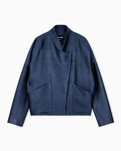 Blouson in textured viscose and wool with patch pockets