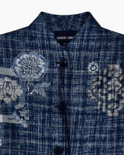 Floral jacquard blazer with a guru collar and tassel button