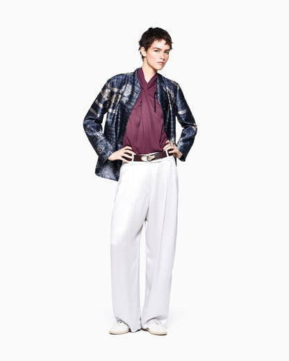 Floral jacquard blazer with a guru collar and tassel button