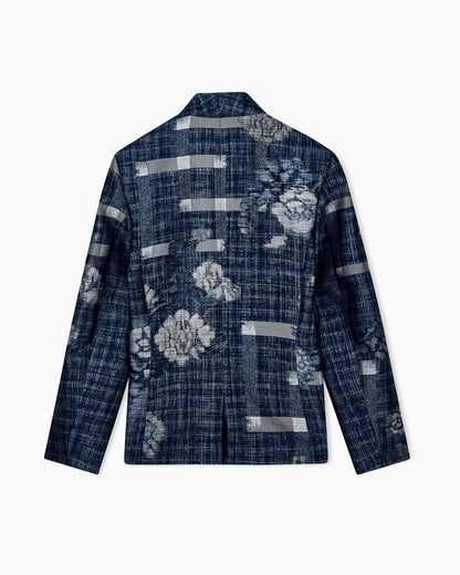 Floral jacquard blazer with a guru collar and tassel button
