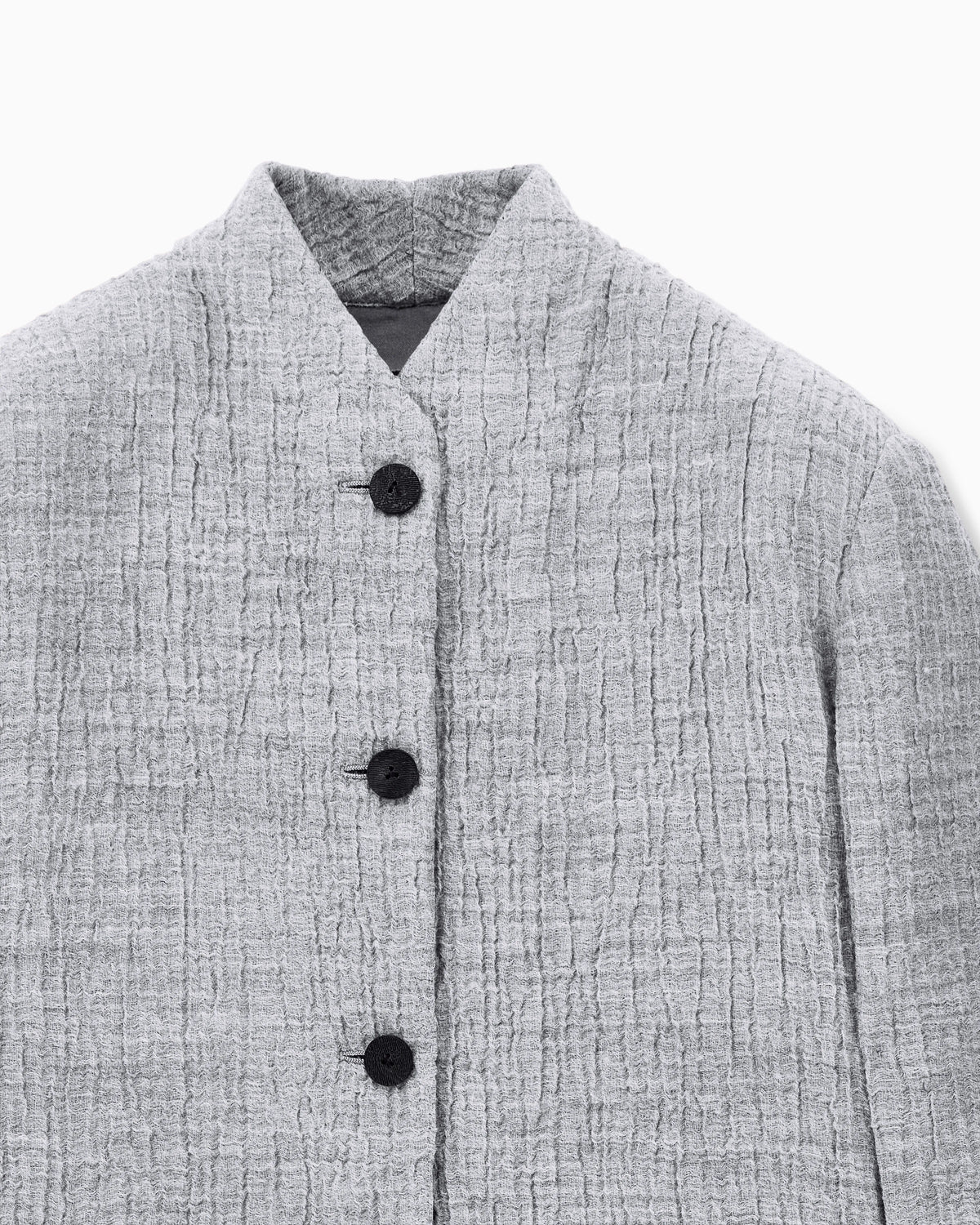 Regular fit guru collar jacket in wool and silk seersucker