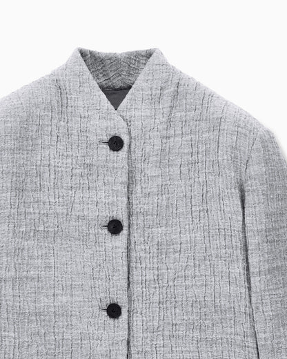 Regular fit guru collar jacket in wool and silk seersucker