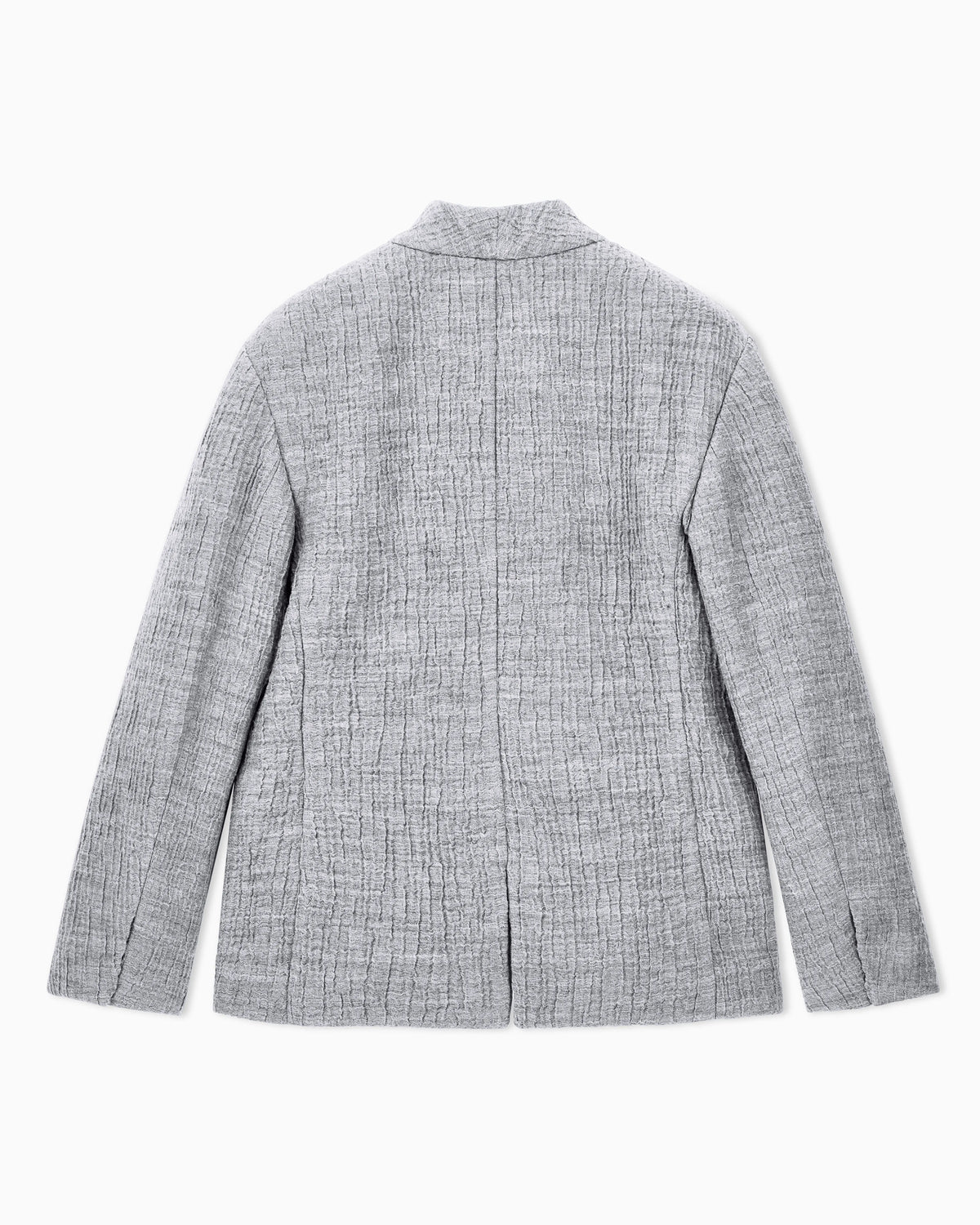 Regular fit guru collar jacket in wool and silk seersucker