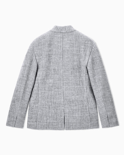 Regular fit guru collar jacket in wool and silk seersucker