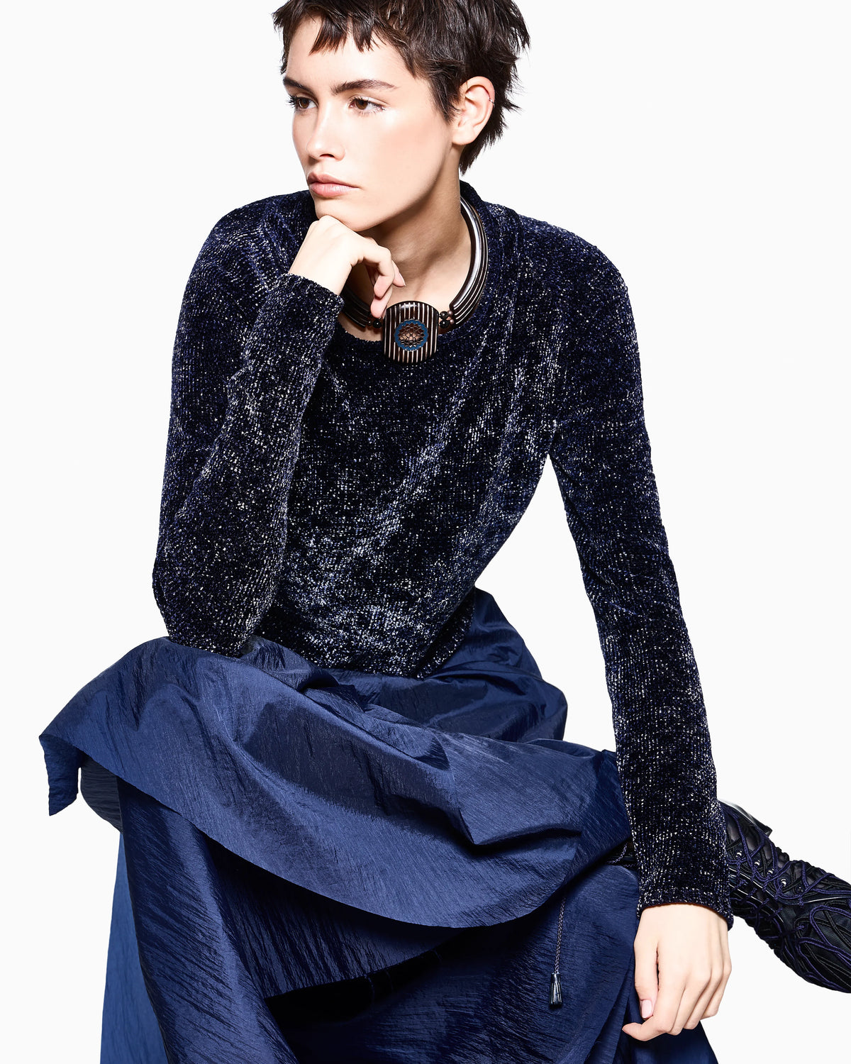 Trouser skirt multilayer regular fit in crinkled nylon