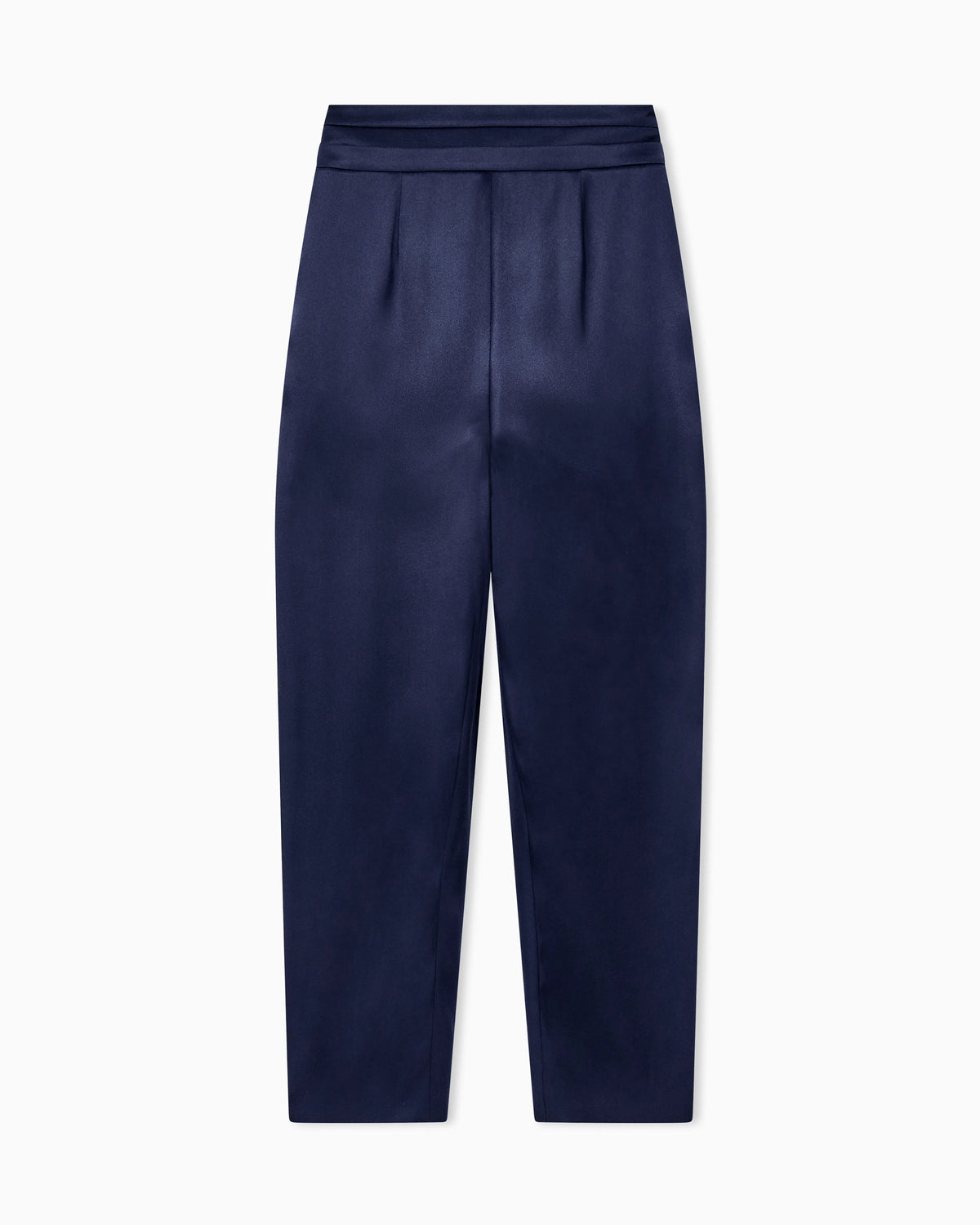 Multi-pleated trousers in silk satin with a waistband knot