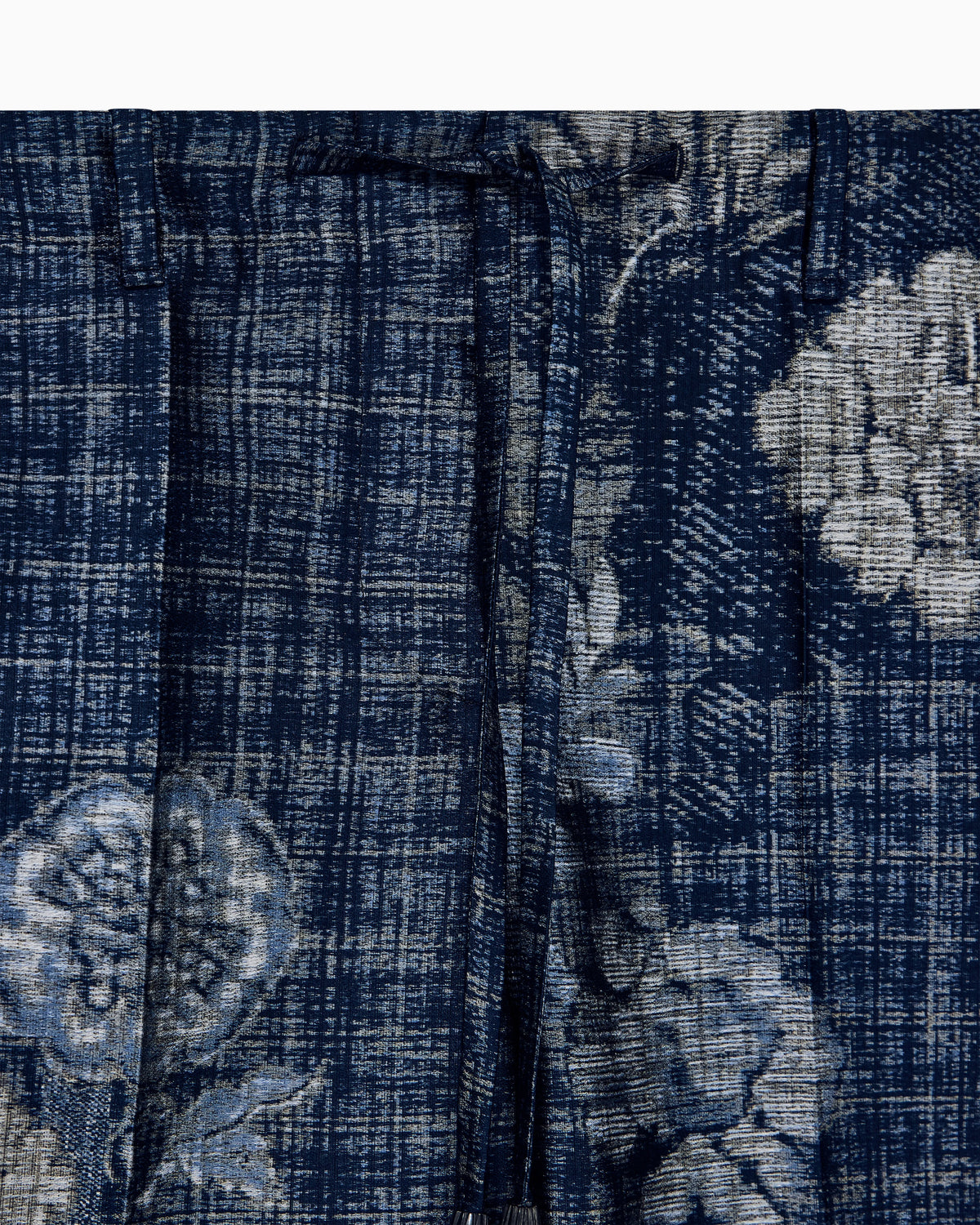 Straight leg trousers in floral jacquard with a drawstring