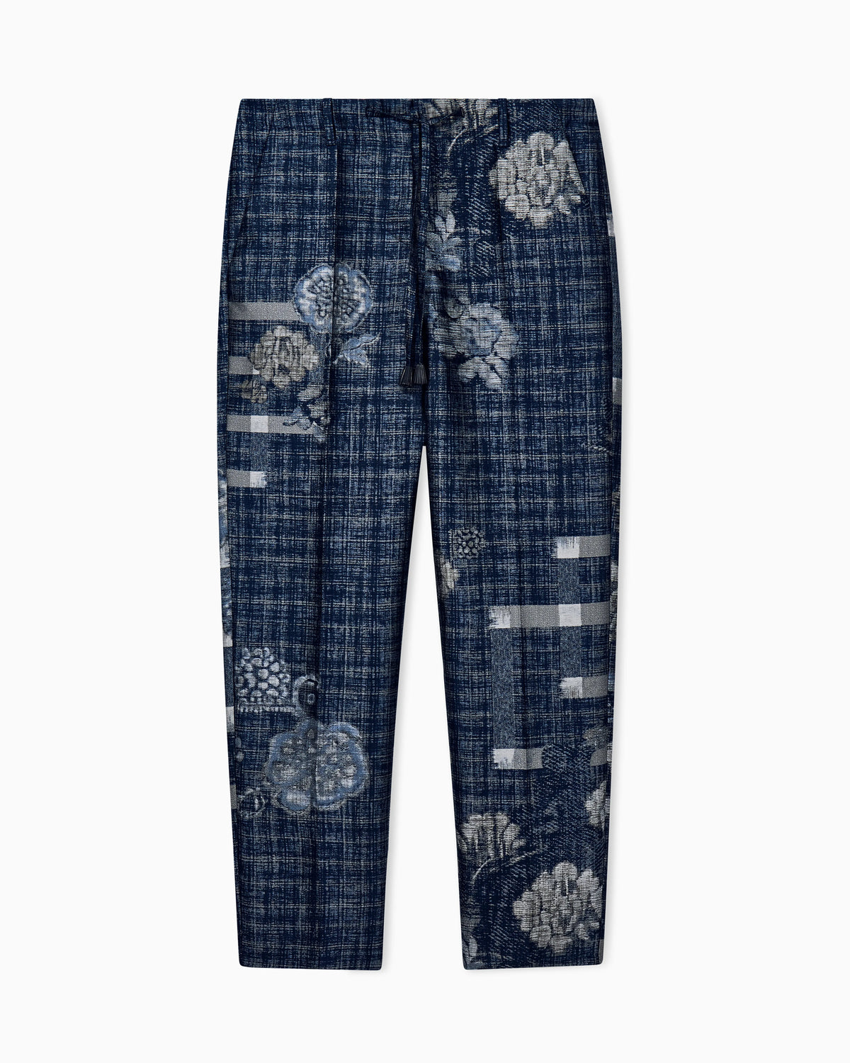 Straight leg trousers in floral jacquard with a drawstring