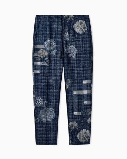 Straight leg trousers in floral jacquard with a drawstring
