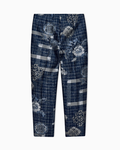 Straight leg trousers in floral jacquard with a drawstring