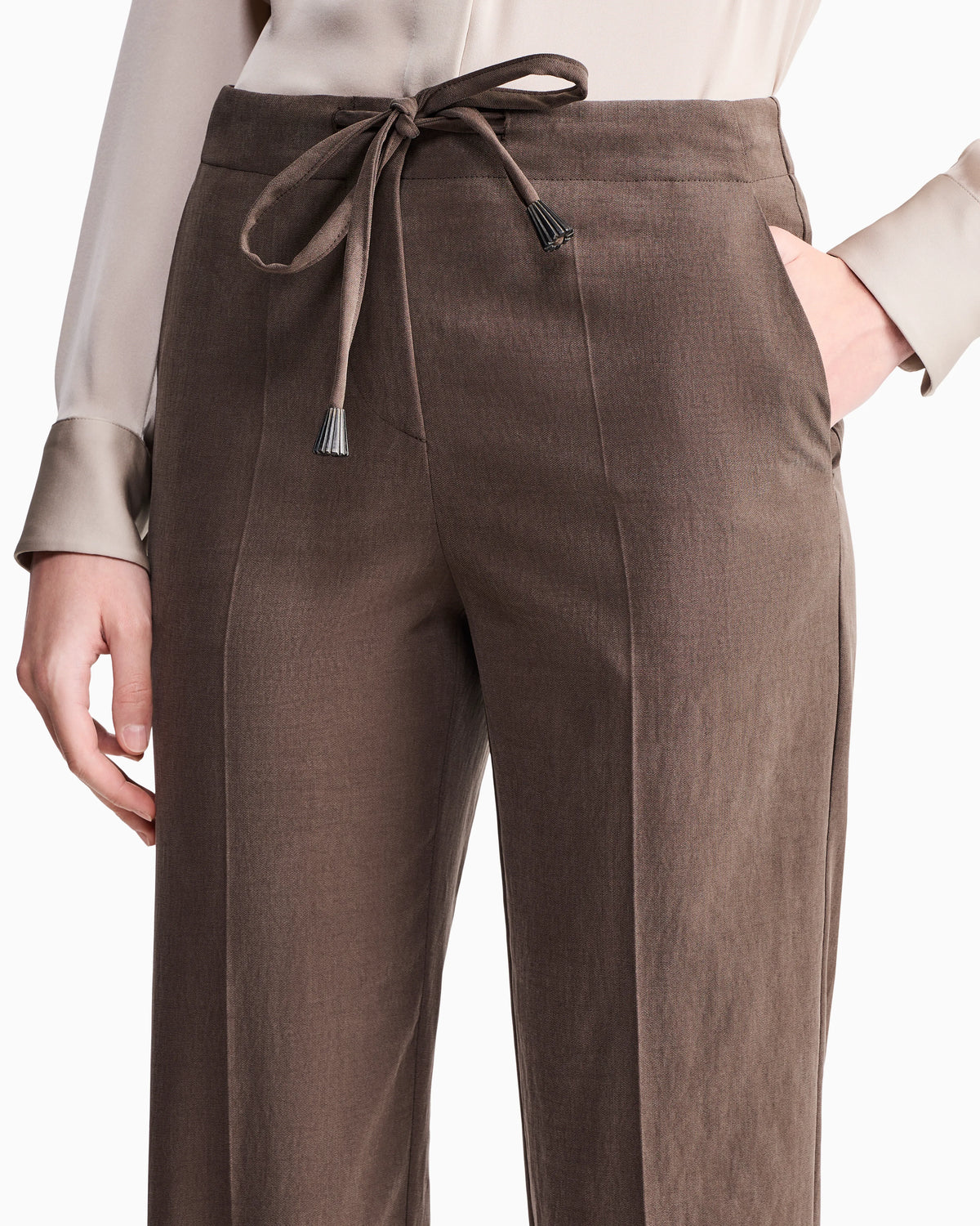 Straight trousers in washed silk and virgin wool