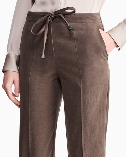 Straight trousers in washed silk and virgin wool