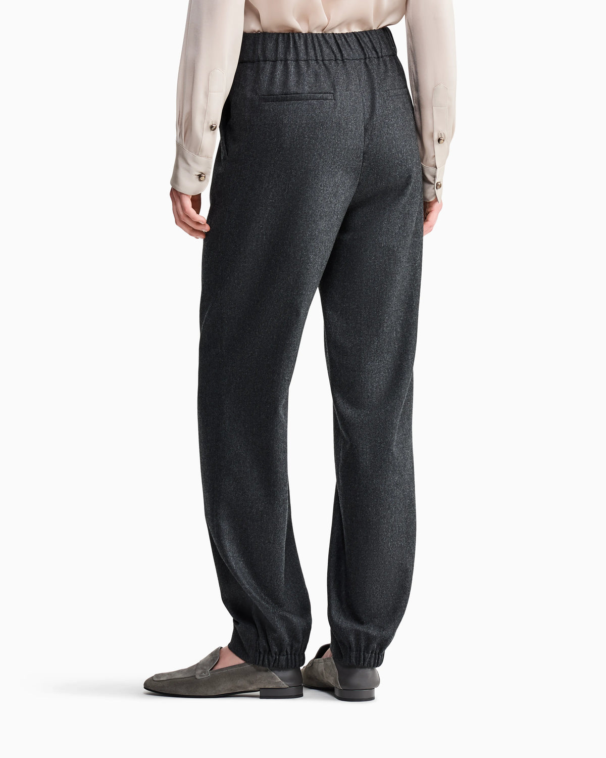 Regular fit pull-on trousers in wool and cashmere flannel