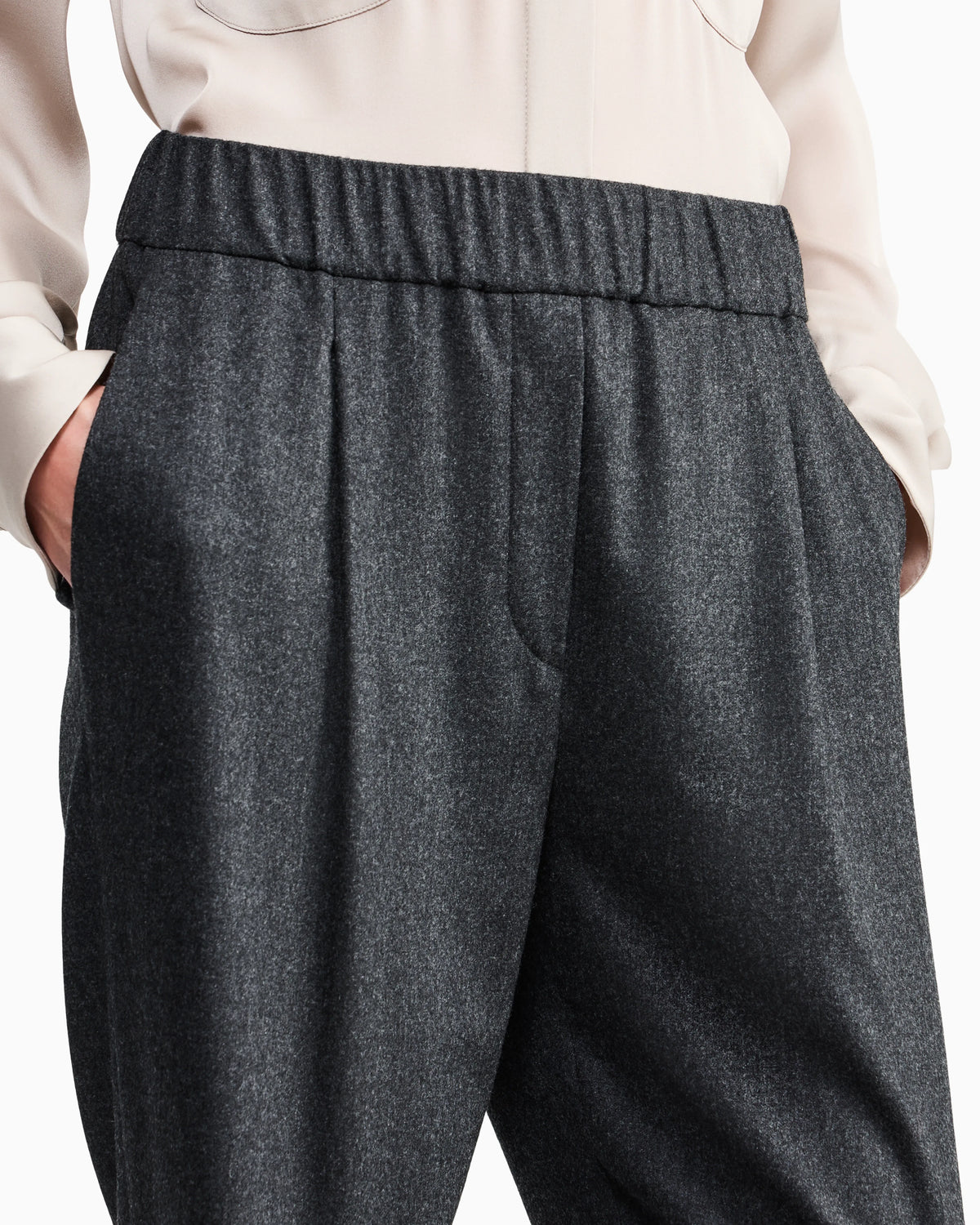 Regular fit pull-on trousers in wool and cashmere flannel