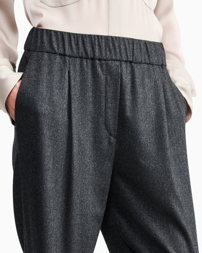 Regular fit pull-on trousers in wool and cashmere flannel