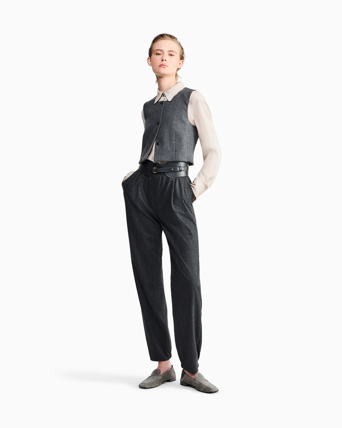 Regular fit pull-on trousers in wool and cashmere flannel