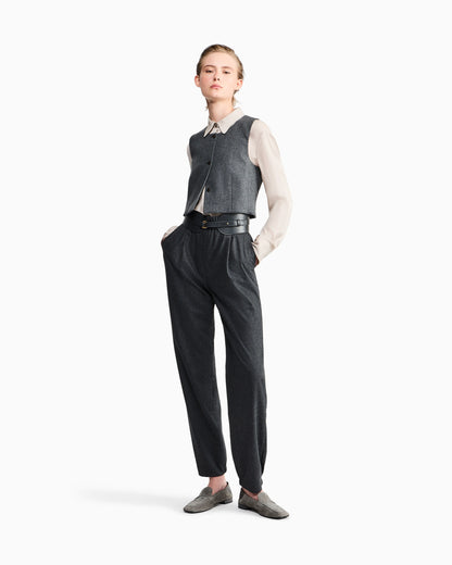 Regular fit pull-on trousers in wool and cashmere flannel