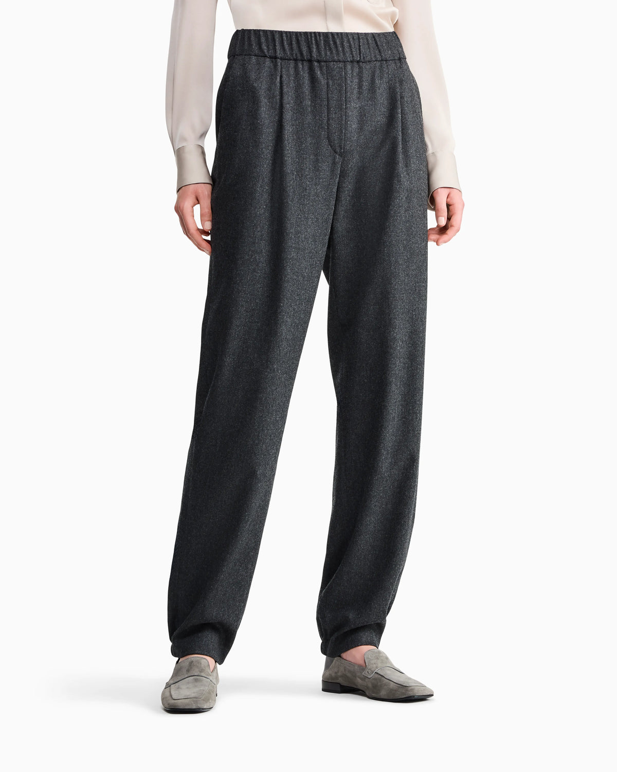 Regular fit pull-on trousers in wool and cashmere flannel