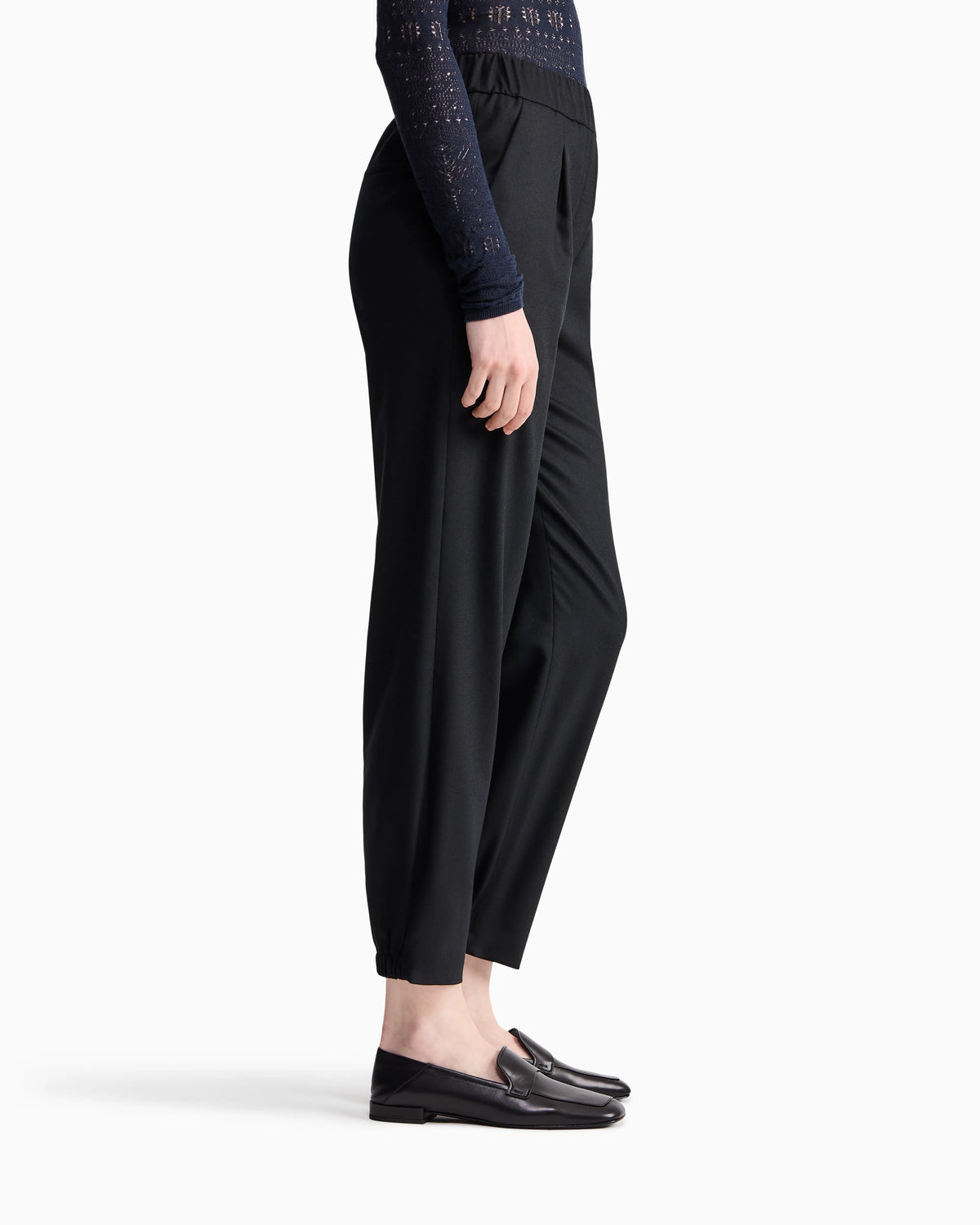 Regular fit pull-on trousers in wool and cashmere flannel