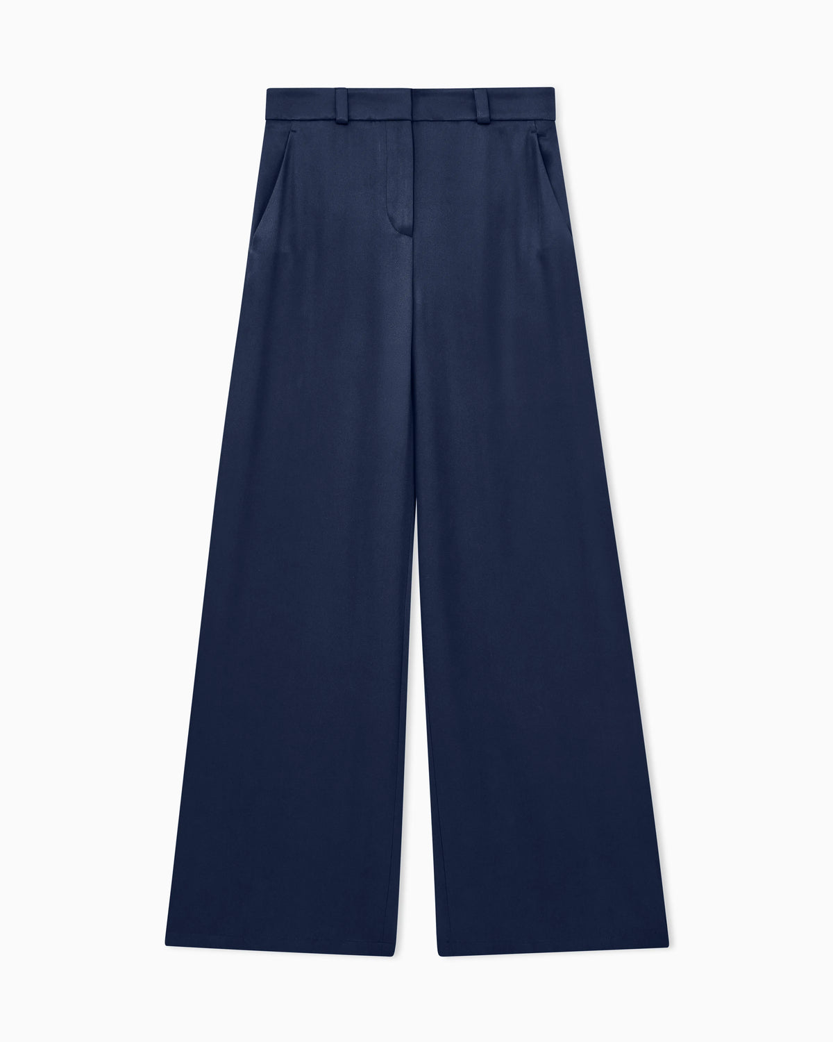 Flat front tuxedo wool trousers with a hidden side pleat