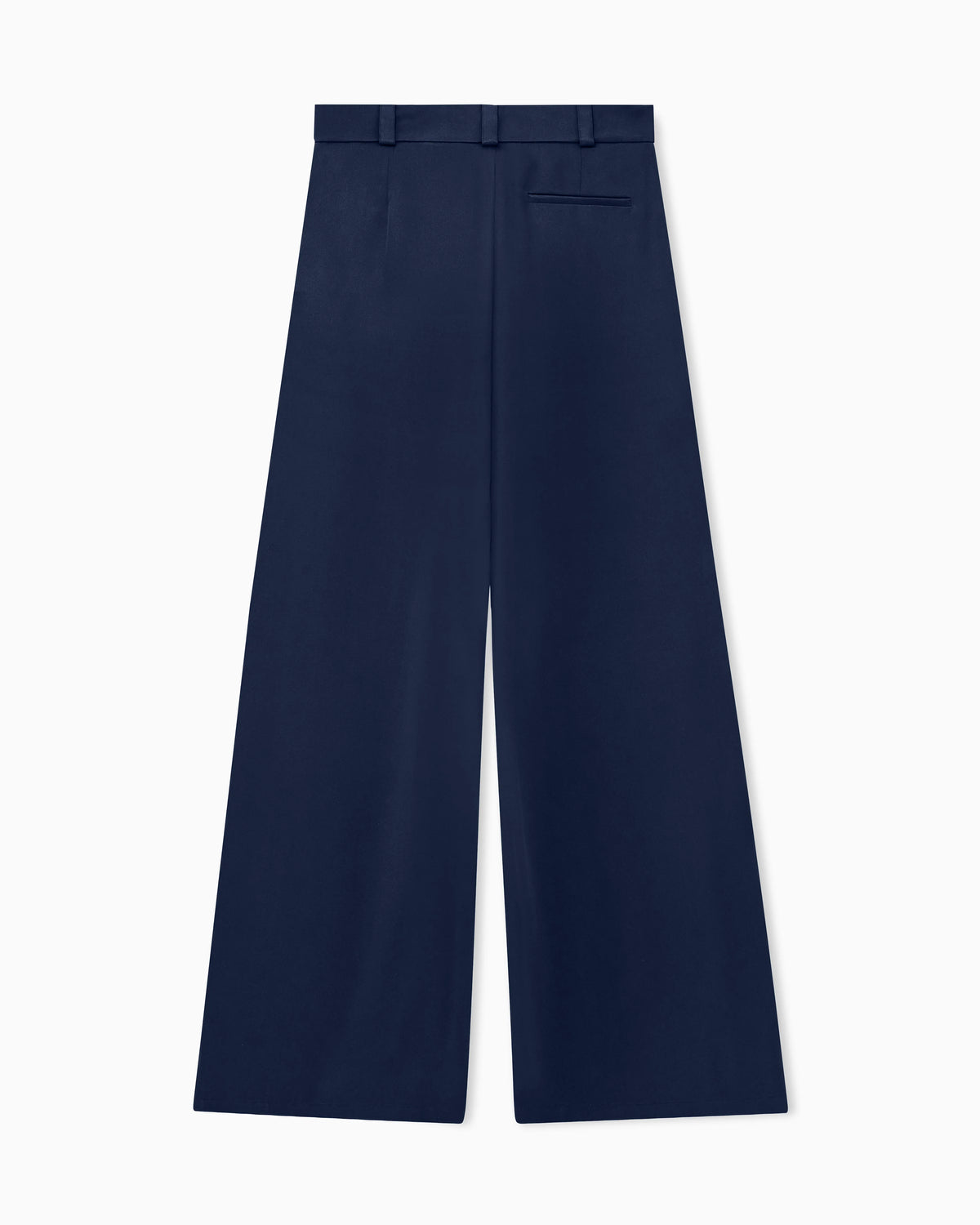 Flat front tuxedo wool trousers with a hidden side pleat