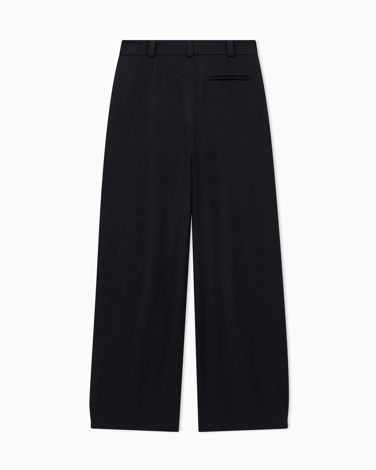 Flat front tuxedo wool trousers with a hidden side pleat