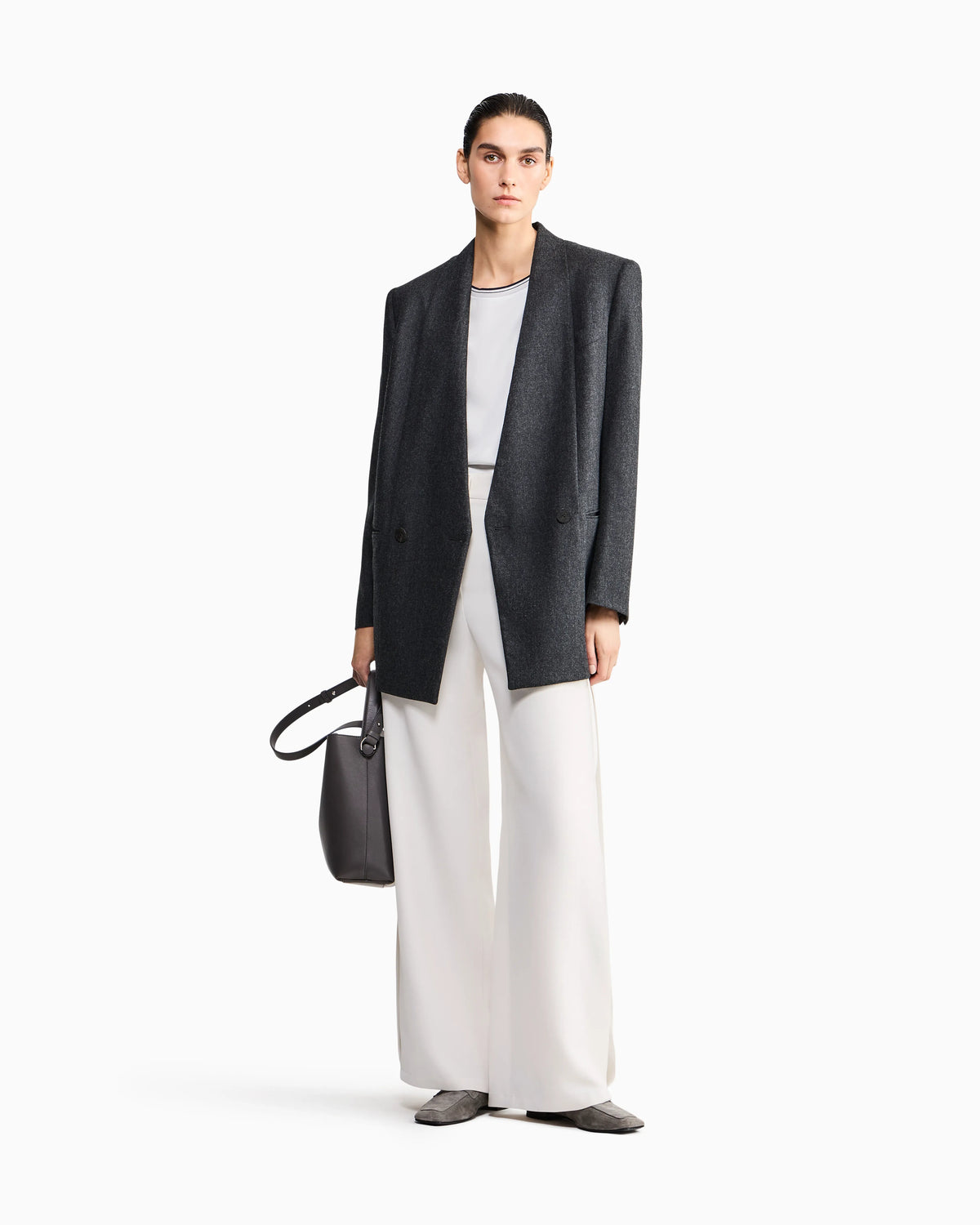 Flat front trousers in silk cady with a hidden side pleat