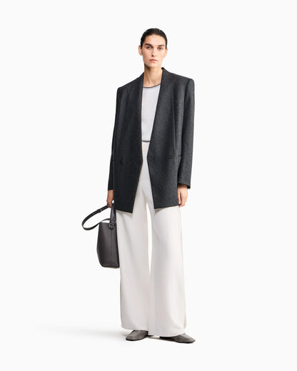 Flat front trousers in silk cady with a hidden side pleat