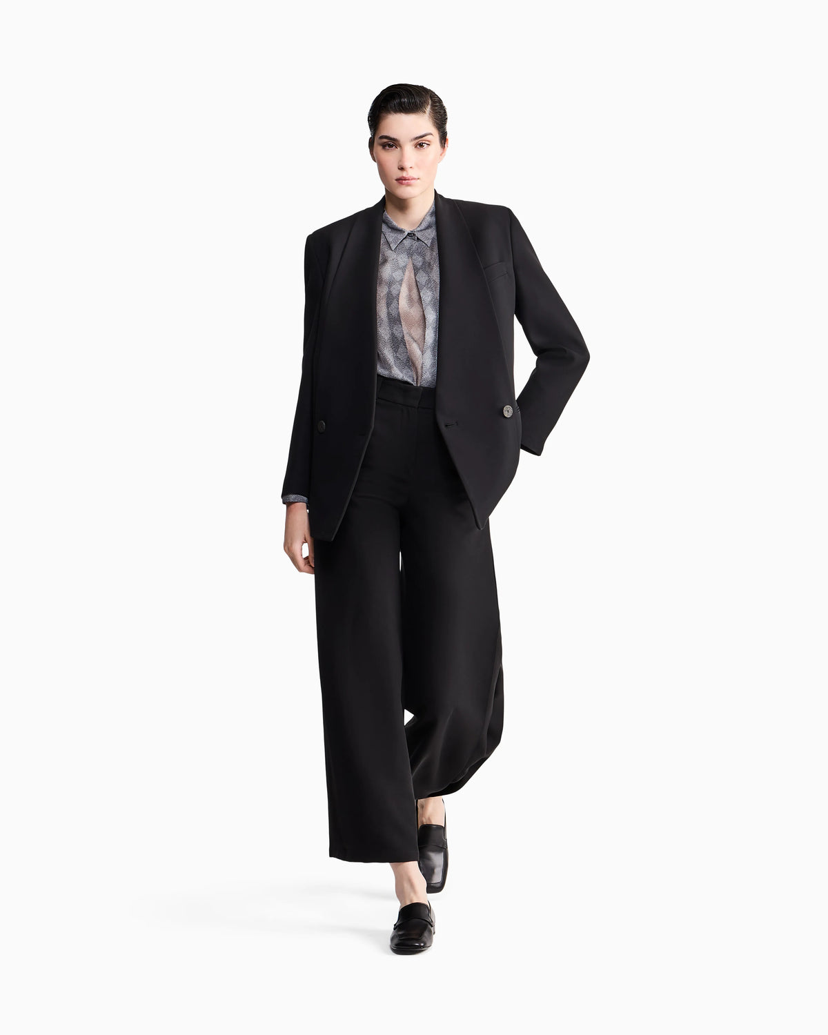 Flat front trousers in silk cady with a hidden side pleat