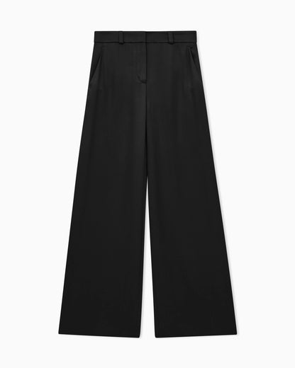 Flat front trousers in silk cady with a hidden side pleat