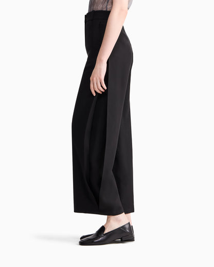 Flat front trousers in silk cady with a hidden side pleat