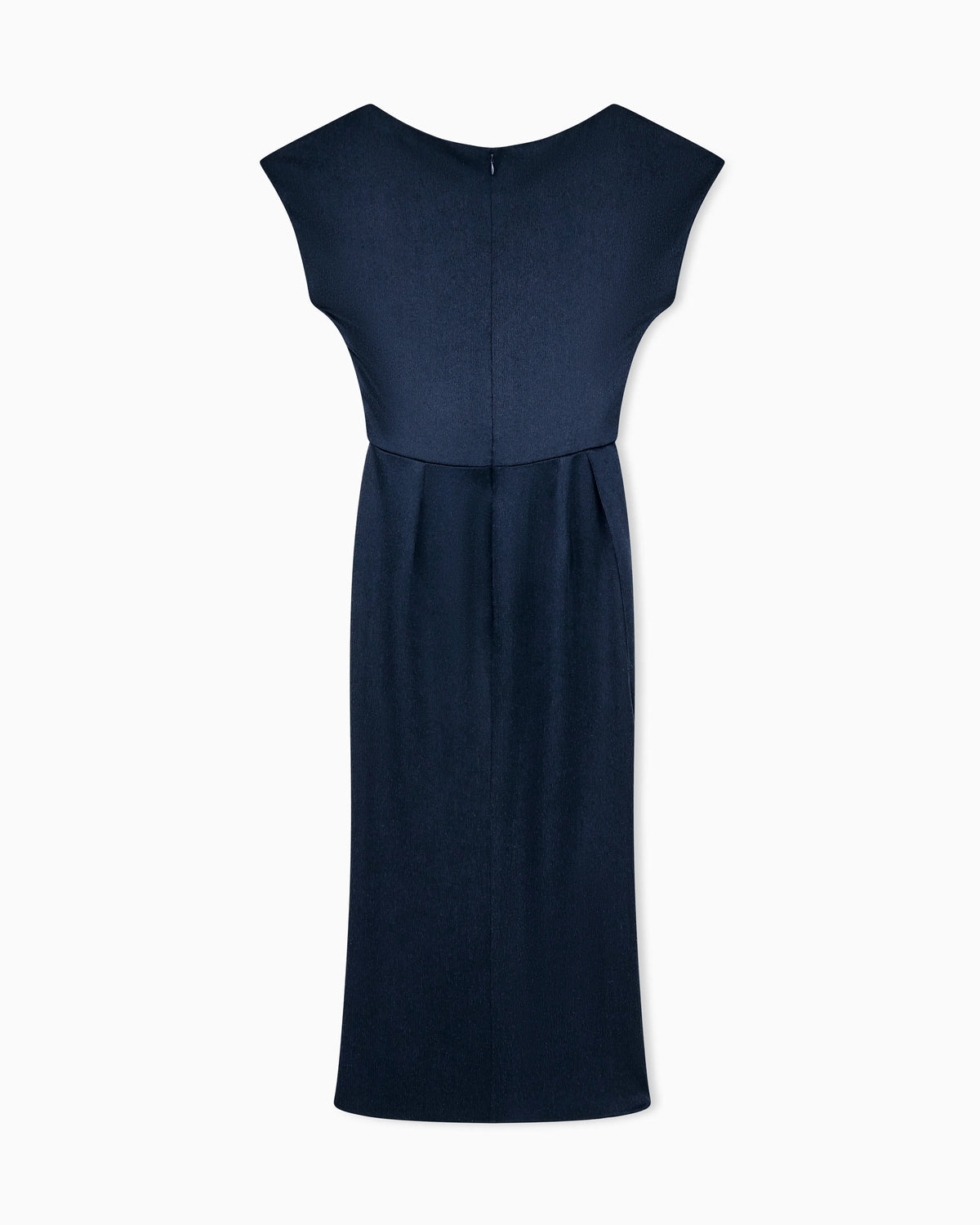Dress with crew neck in hammered satin and draped shoulder