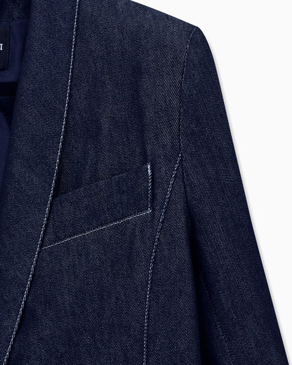 Single-breasted jacket with shawl lapels in cotton and wool denim