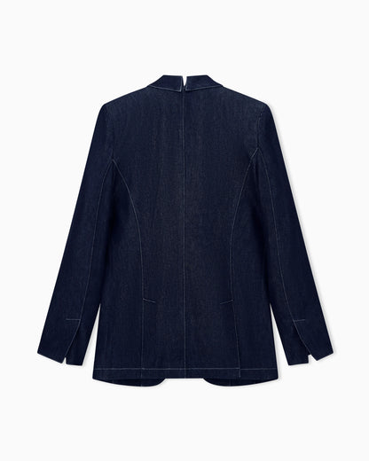 Single-breasted jacket with shawl lapels in cotton and wool denim