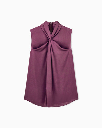 Shirt sleeveless silk georgette with draped neckline