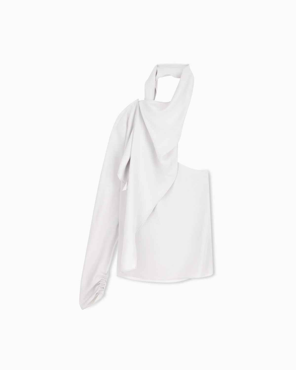 One-shoulder shirt in silk triple georgette with a sash