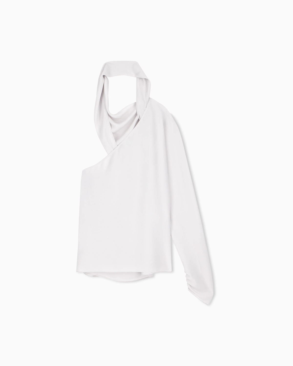 One-shoulder shirt in silk triple georgette with a sash
