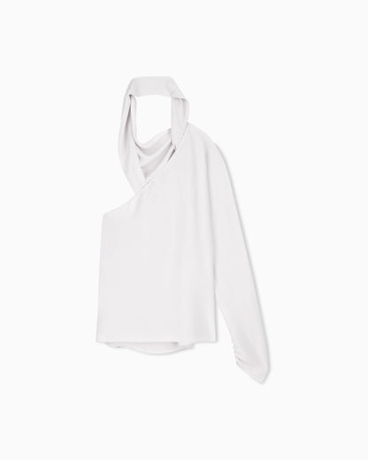 One-shoulder shirt in silk triple georgette with a sash