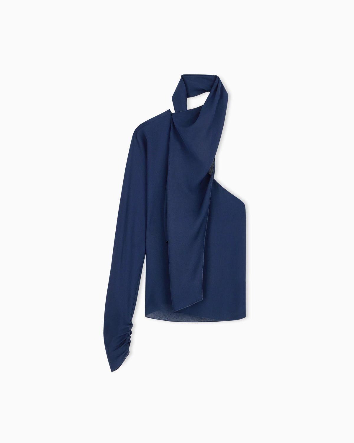 One-shoulder shirt in silk triple georgette with a sash