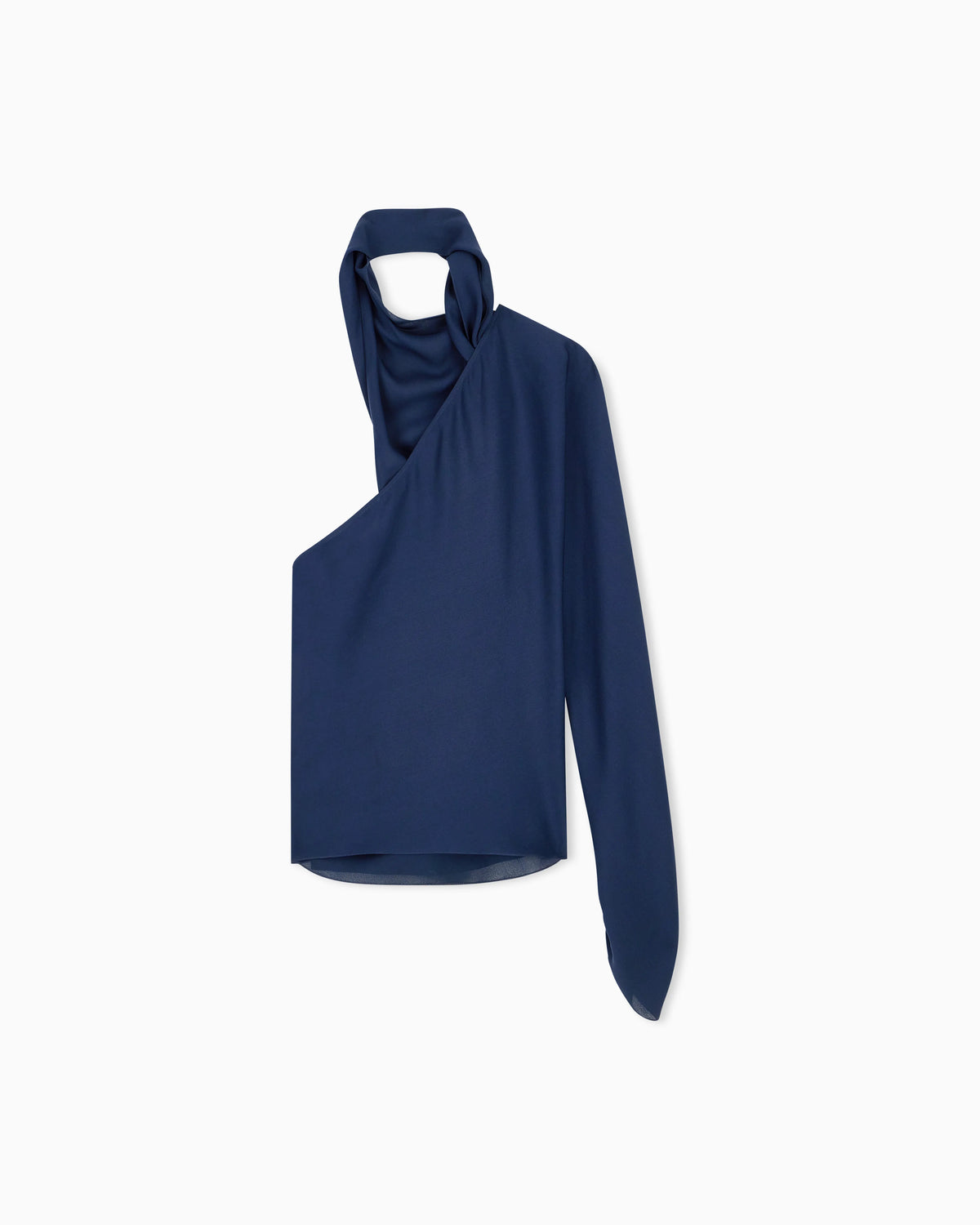 One-shoulder shirt in silk triple georgette with a sash