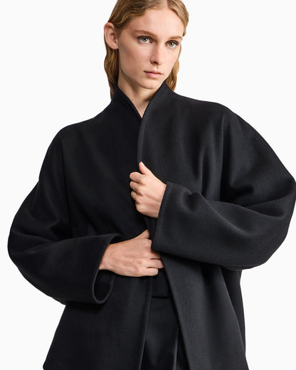 Pea coat in heavy double cashmere with a shawl collar