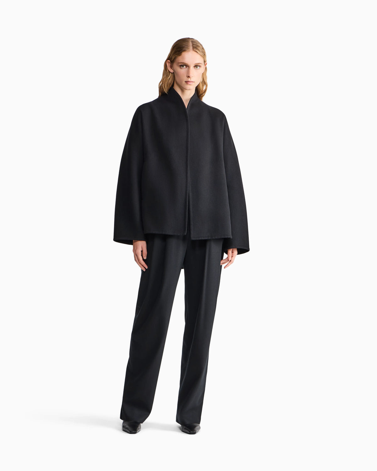 Pea coat in heavy double cashmere with a shawl collar