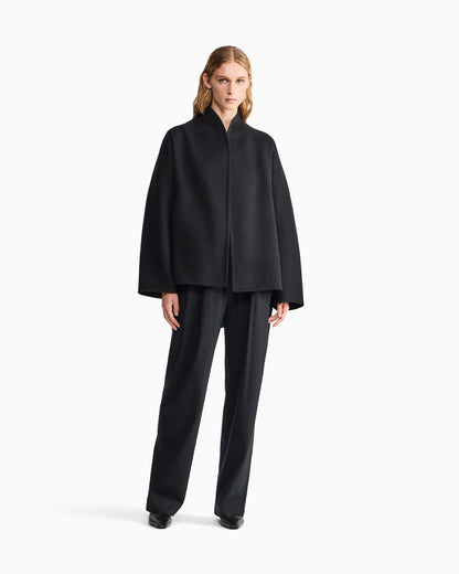 Pea coat in heavy double cashmere with a shawl collar