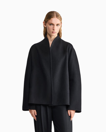 Pea coat in heavy double cashmere with a shawl collar