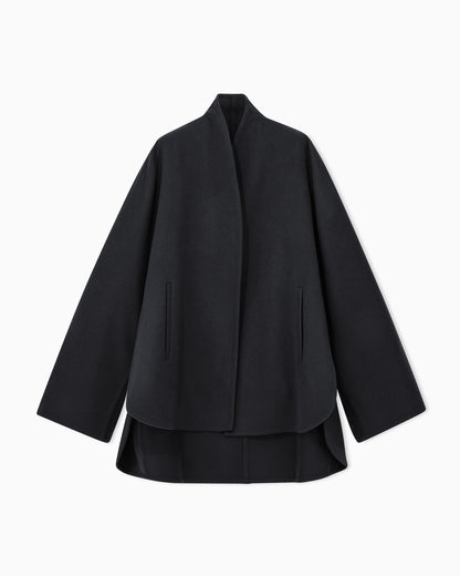 Pea coat in heavy double cashmere with a shawl collar