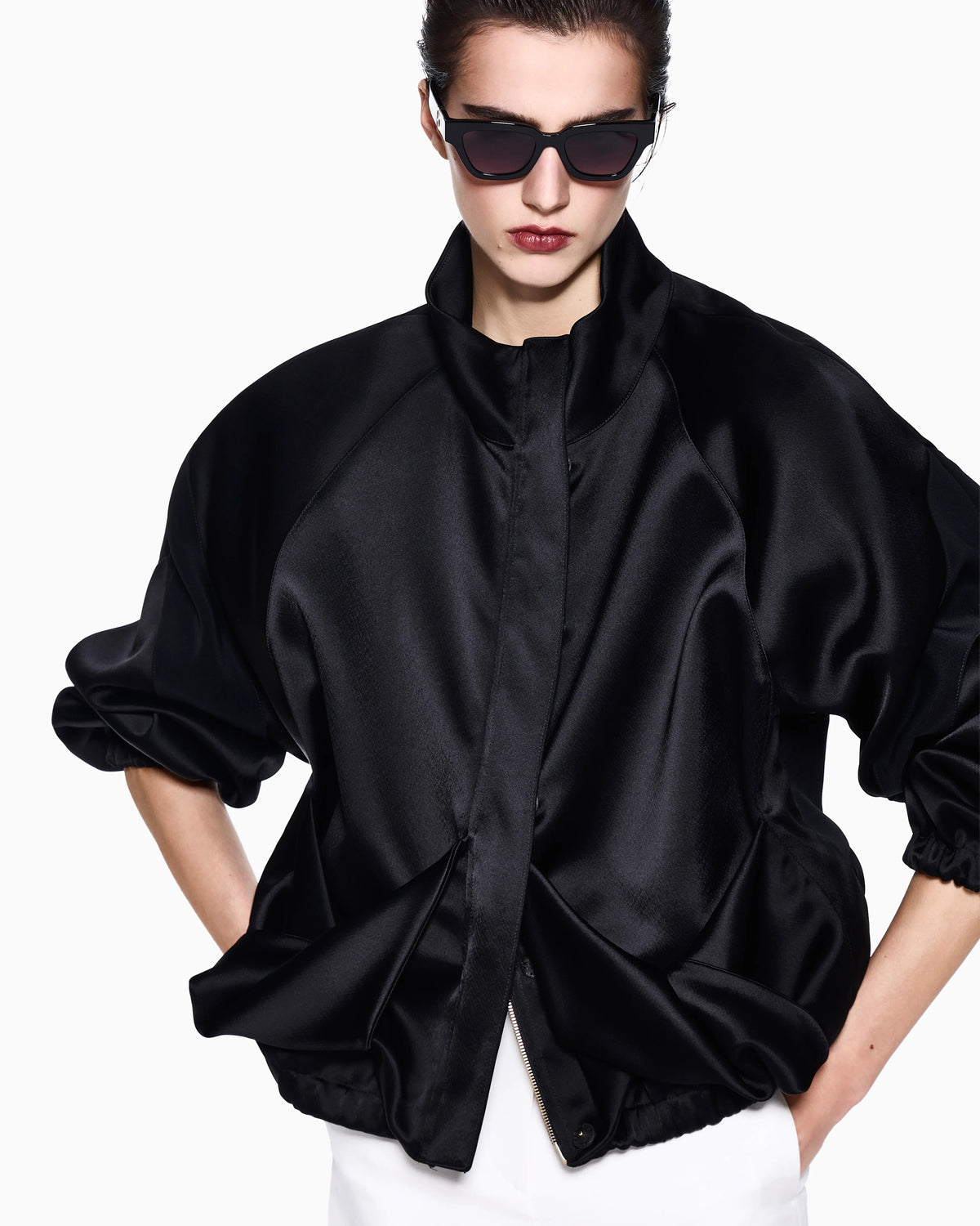 Caban coat in techno duchesse with raglan sleeves